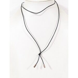 Pandora ALE 925 Black Leather Lariat Necklace 34" Sterling Silver End Caps